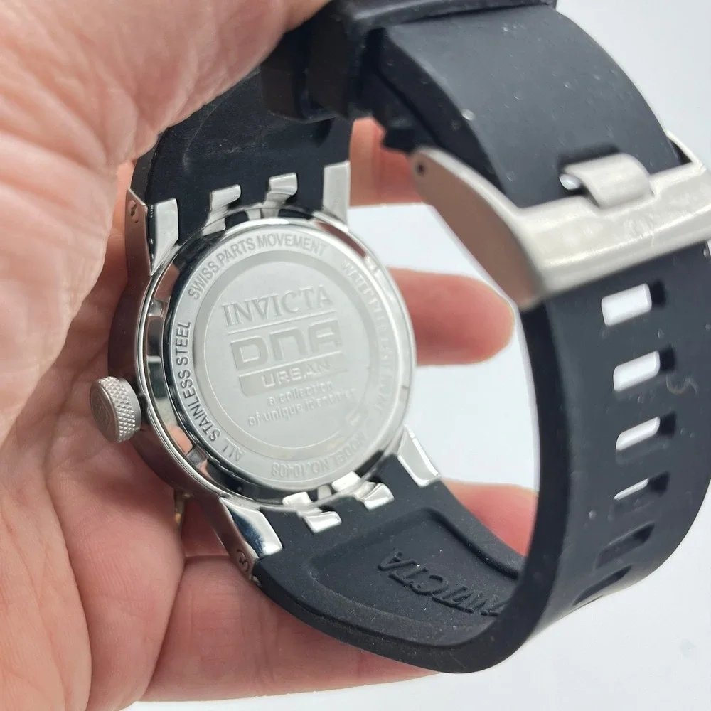 Invicta DNA Urban‎ 10408 Mens Watch Grey Dial Pink Accents Black Silicone Strap